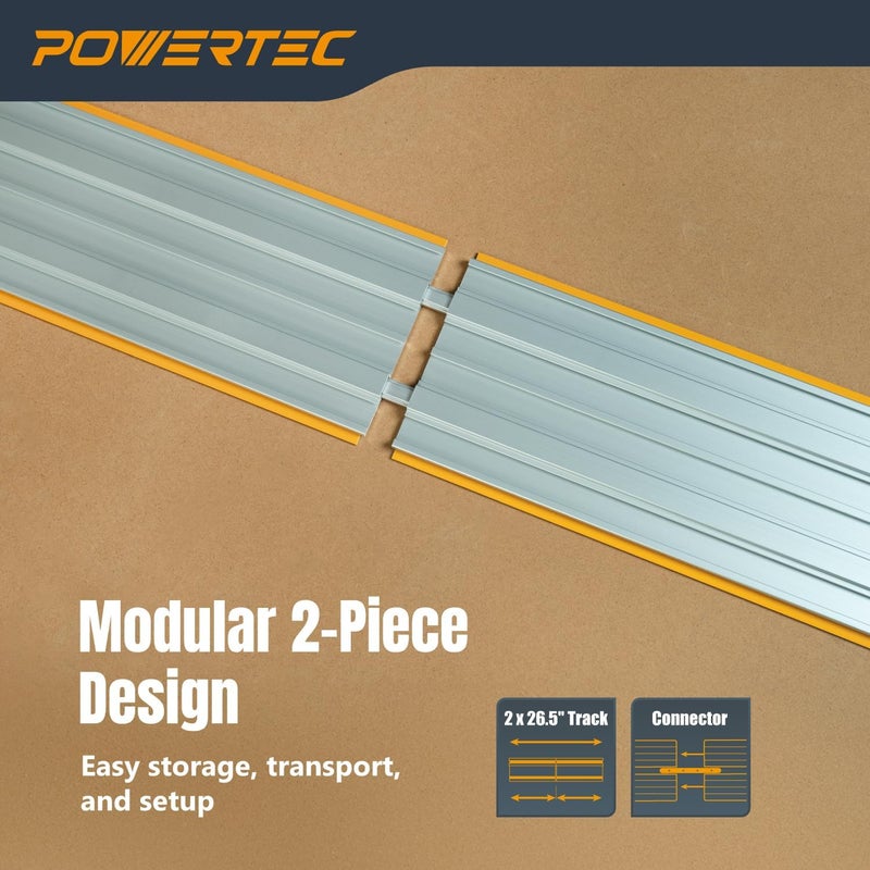POWERTEC 53 Inch Circular Saw Track Guide Rail System – Precision Rip-Cut and Cross-Cut Guide for Sheet Goods, Plywood, Panels, and DIY Woodworking (72094) - Image 3